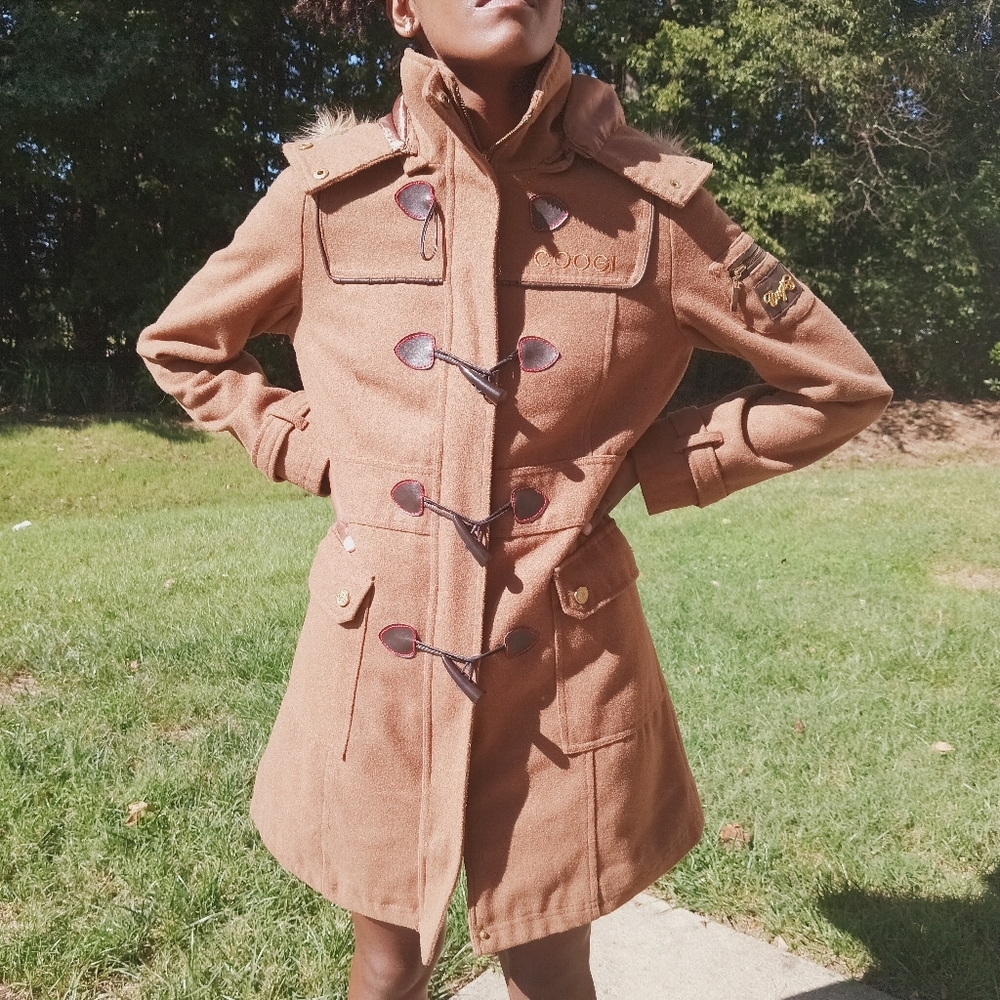 Coogi Military Wool Pea Coat With Fur Hood Women's Size Small - Picture 9 of 9